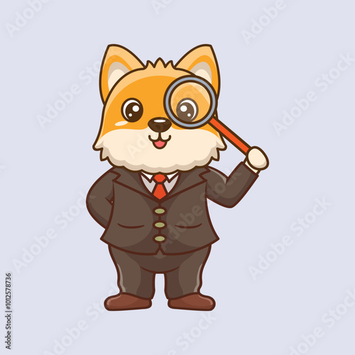 Cute Dog Detective Kawaii Cartoon Vector Icon Illustration