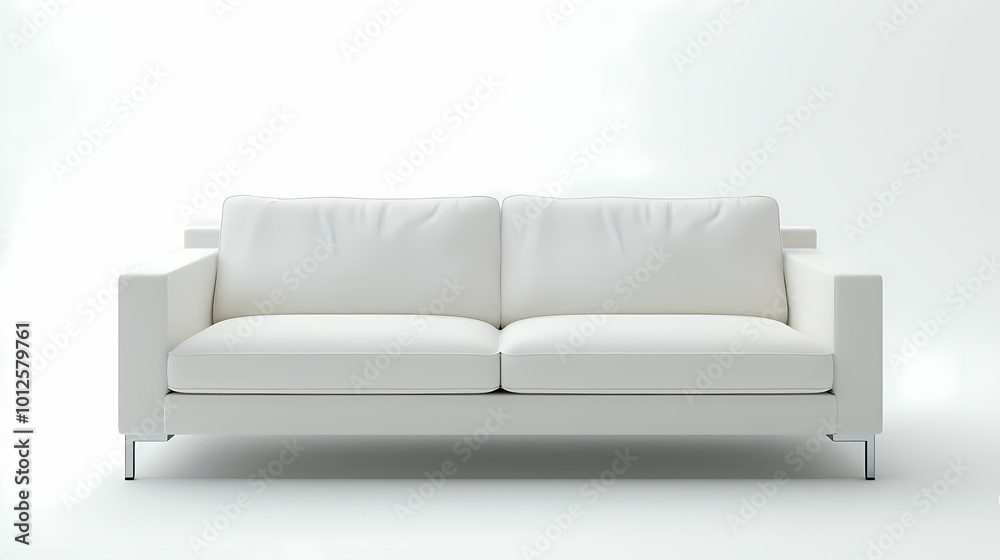 Fototapeta premium An isolated leather sofa with cushions on a white background, suitable for comfortable seating in a modern home