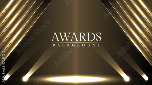 Award luxury elegant gold glowing line with lighting effect sparkle on black awards graphics background. Lines growing elegant shine spark. Premium congratulations card. Event invitation.