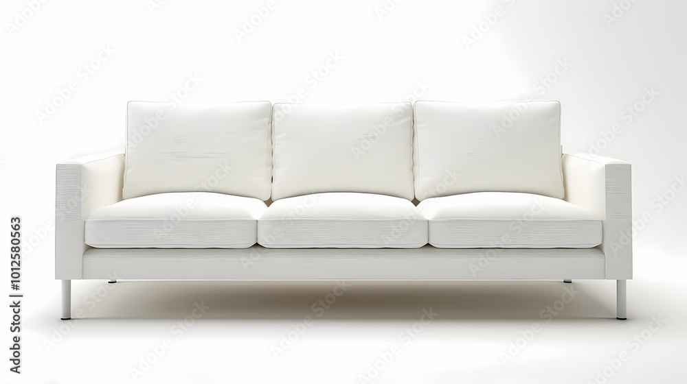 An isolated leather sofa with cushions on a white background, suitable for comfortable seating in a modern home An isolated leather sofa with cushions on a white background, suitable for comfortable seating in a modern home