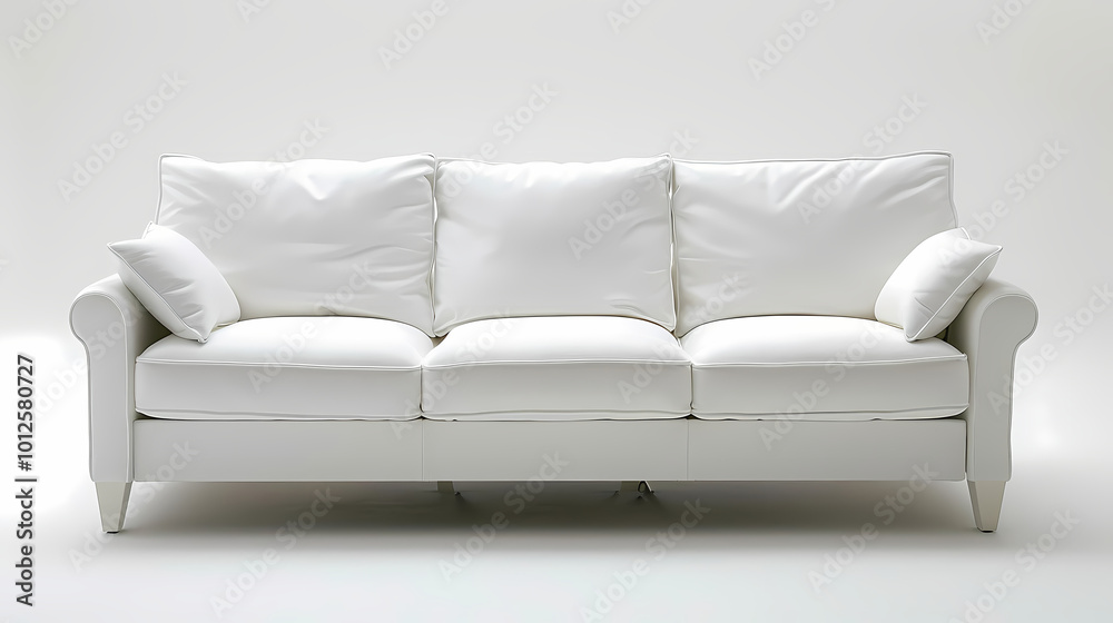 An isolated leather sofa with cushions on a white background, suitable for comfortable seating in a modern home An isolated leather sofa with cushions on a white background, suitable for comfortable seating in a modern home
