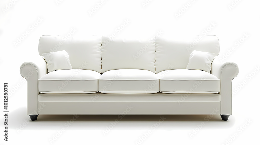 An isolated leather sofa with cushions on a white background, suitable for comfortable seating in a modern home An isolated leather sofa with cushions on a white background, suitable for comfortable seating in a modern home