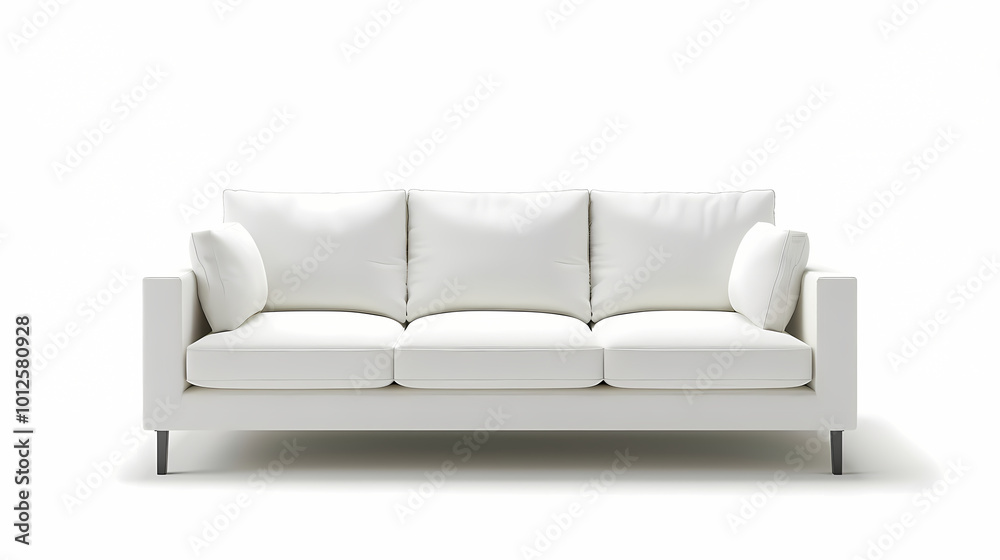 An isolated leather sofa with cushions on a white background, suitable for comfortable seating in a modern home