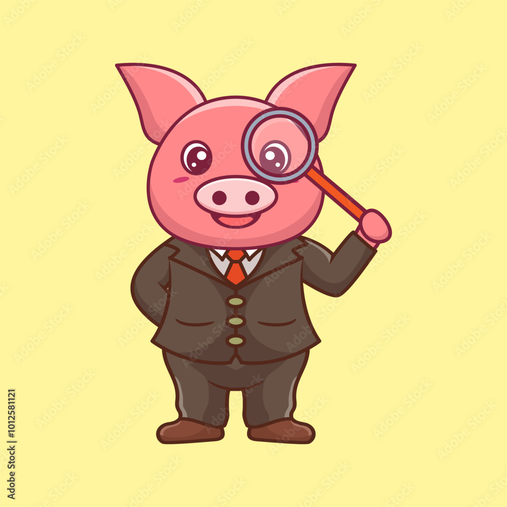 Cute Pig Detective Kawaii Cartoon Vector Icon Illustration Cute Pig Detective Kawaii Cartoon Vector Icon Illustration