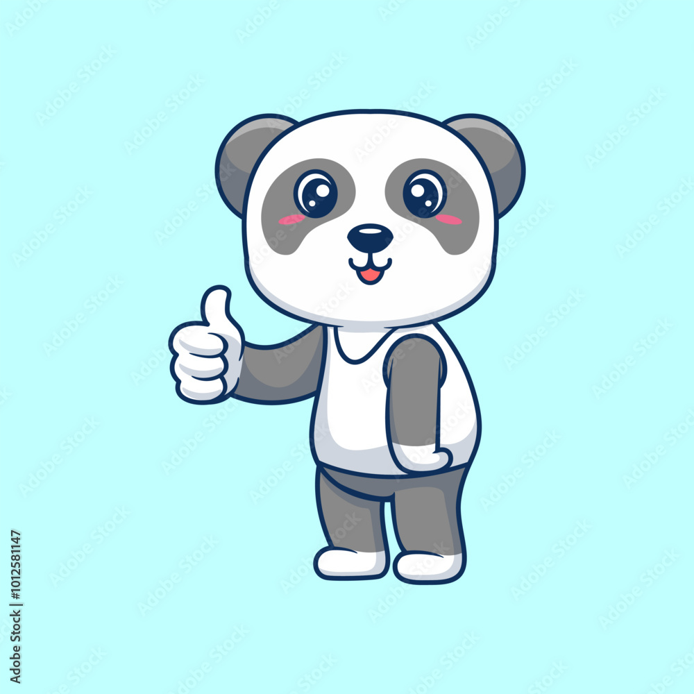 Fototapeta premium Cute Panda Thumbs Up With Cartoon Icon Illustration