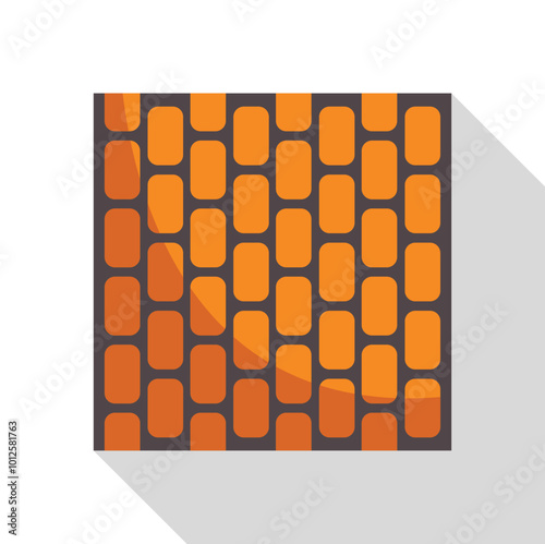 Solar panel icon in flat style, converting sunlight into renewable energy with long shadow on a white background