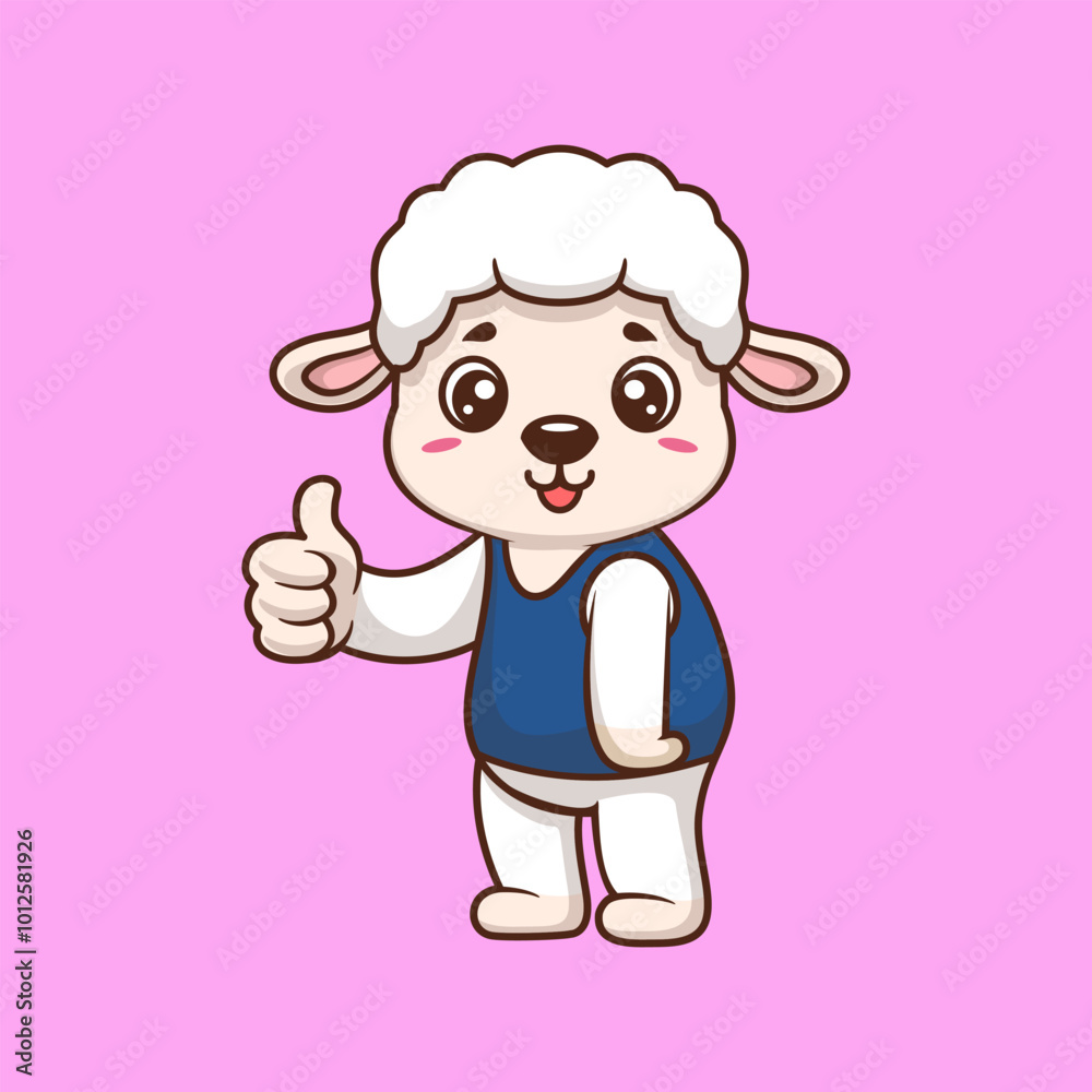 Cute Sheep Thumbs Up With Cartoon Icon Illustration Cute Sheep Thumbs Up With Cartoon Icon Illustration