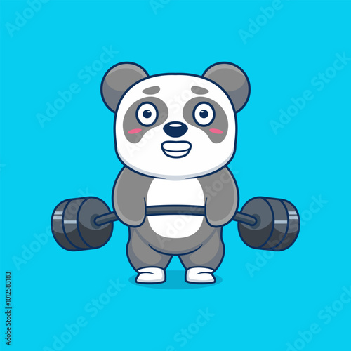 Panda animal lift barbell icon illustration cartoon
