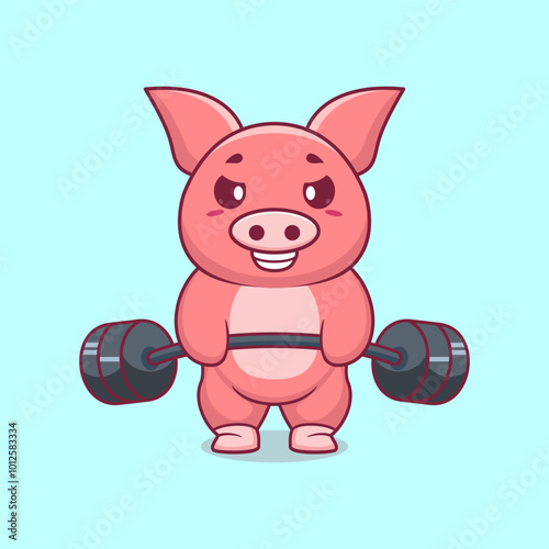 Pig animal lift barbell icon illustration cartoon