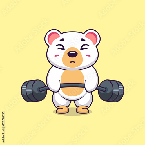 Polar bear animal lift barbell icon illustration cartoon