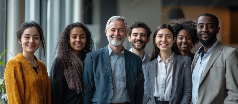 Diverse group of smiling business people standing together in a row. Diverse group of smiling business people standing together in a row.