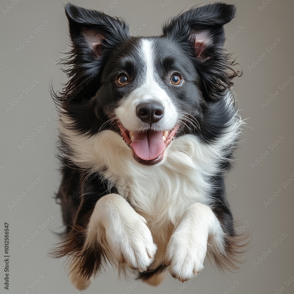 Happy Border Collie Dog Jumping in the Air Happy Border Collie Dog Jumping in the Air