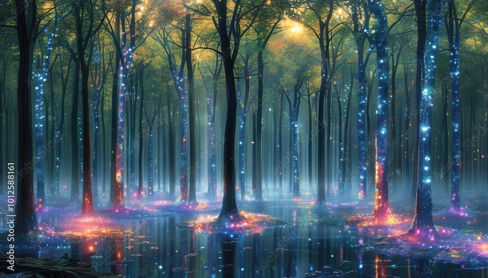 Enchanted Forest with Luminous Trees and Mystic Glow Enchanted Forest with Luminous Trees and Mystic Glow
