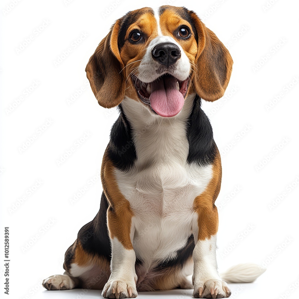 Happy Beagle Dog Sitting and Smiling Isolated on White Background Happy Beagle Dog Sitting and Smiling Isolated on White Background