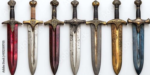 Set of medieval swords isolated on a white background. photo