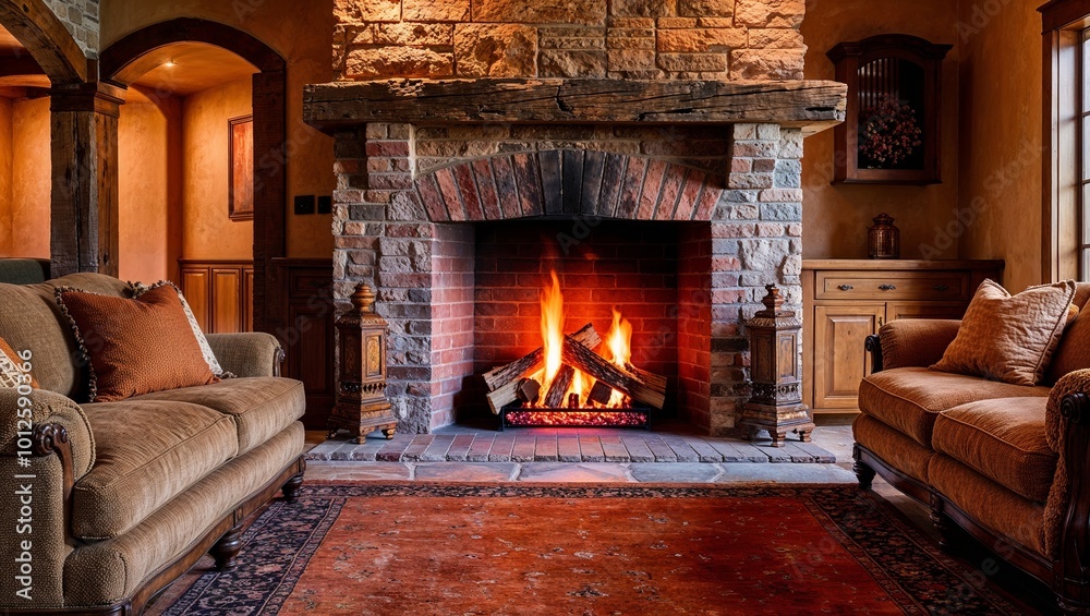 A luxurious living room features a warm fireplace creating a cozy atmosphere. A luxurious living room features a warm fireplace creating a cozy atmosphere.