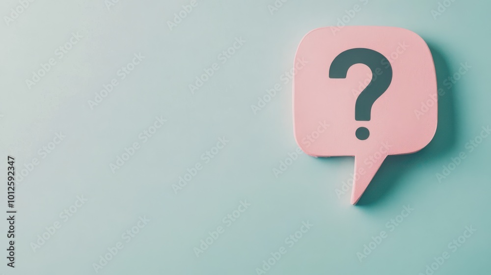 Question mark speech bubble against a soft pastel blue background Question mark speech bubble against a soft pastel blue background