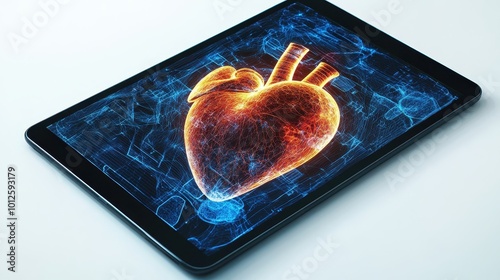 Cardiac MRI images on Tablet are instrumental in assessing cardiac health identifying heart abnormalities isolated on white backgroundClipping path photo