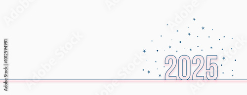 line style 2025 new year white banner with text space