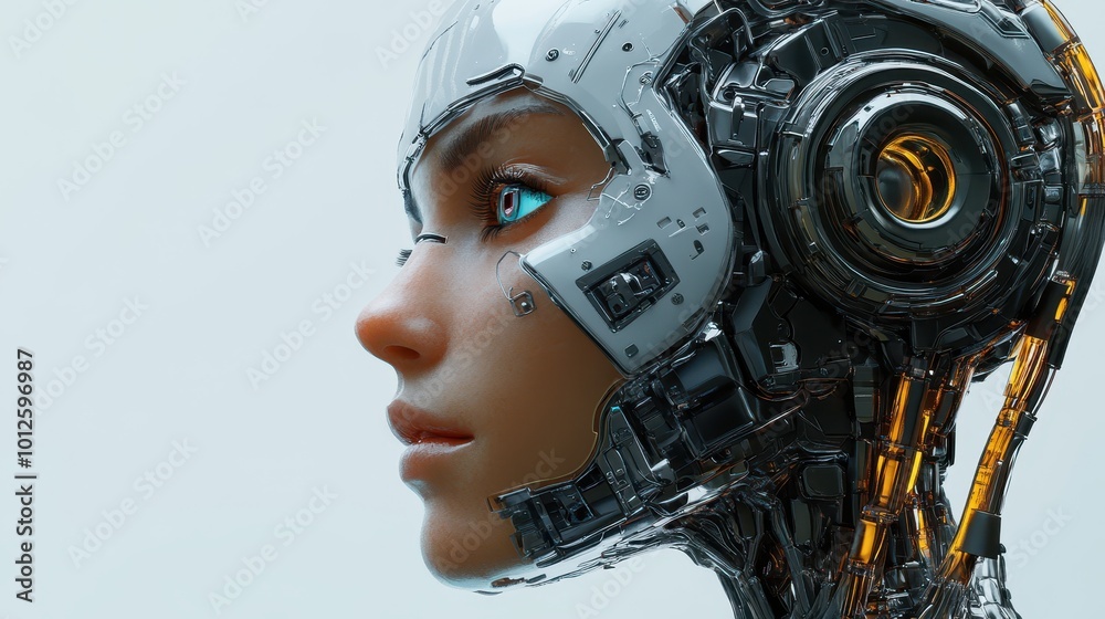 Fototapeta premium ai generated illustrution Portrait of cyborg robot head.