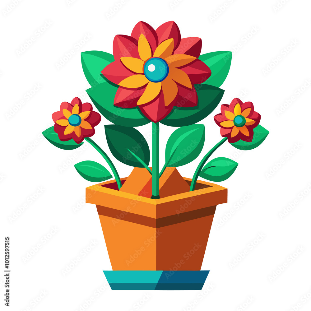 Realistic 3d flower plant with green leaves on the pot vector illustration stock image generated Ai Realistic 3d flower plant with green leaves on the pot vector illustration stock image generated Ai