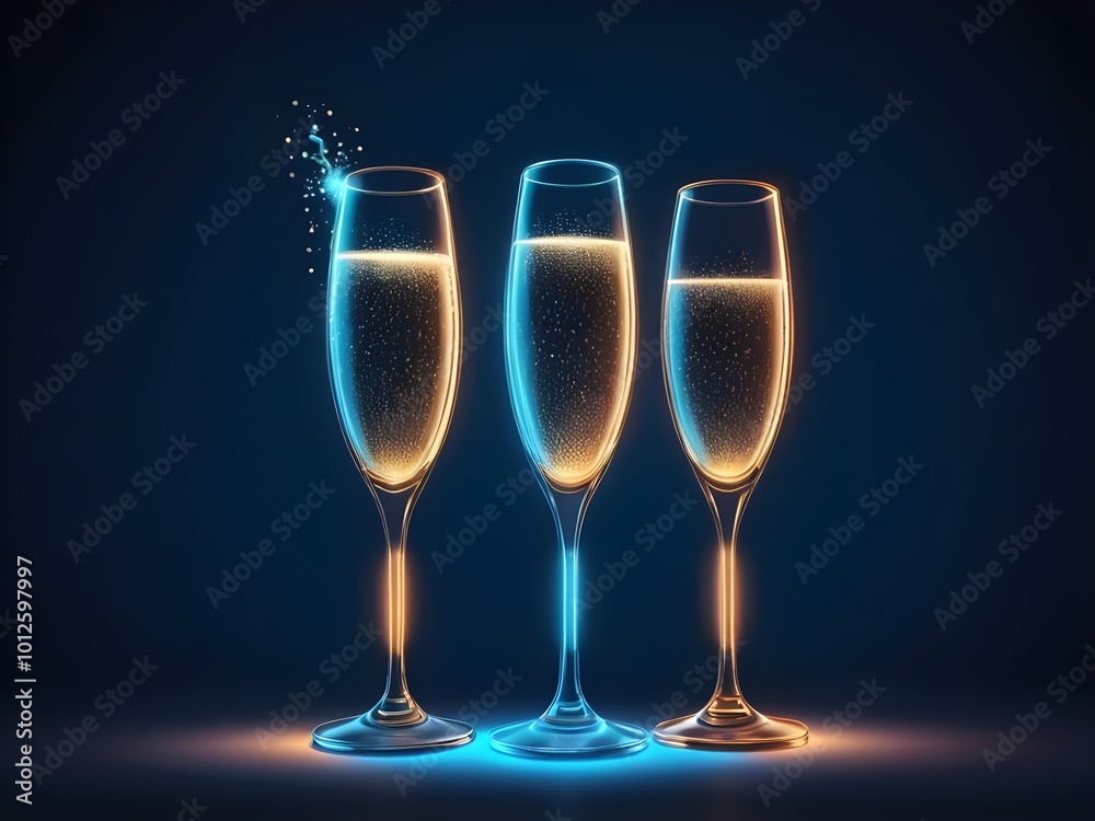 abstract Neon sign of champage glasses on a dark blue background abstract Neon sign of champage glasses on a dark blue background