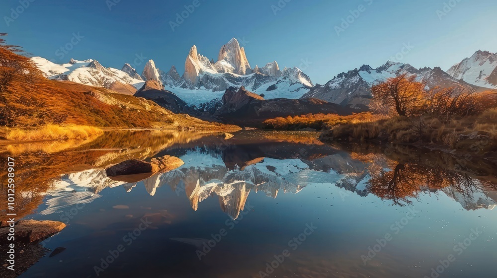 Fototapeta premium Majestic Mountain Reflection in a Still Lake