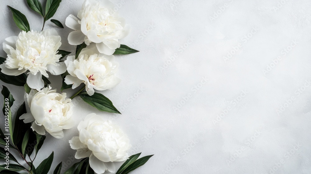 Fototapeta premium White Peonies on a Gray Background