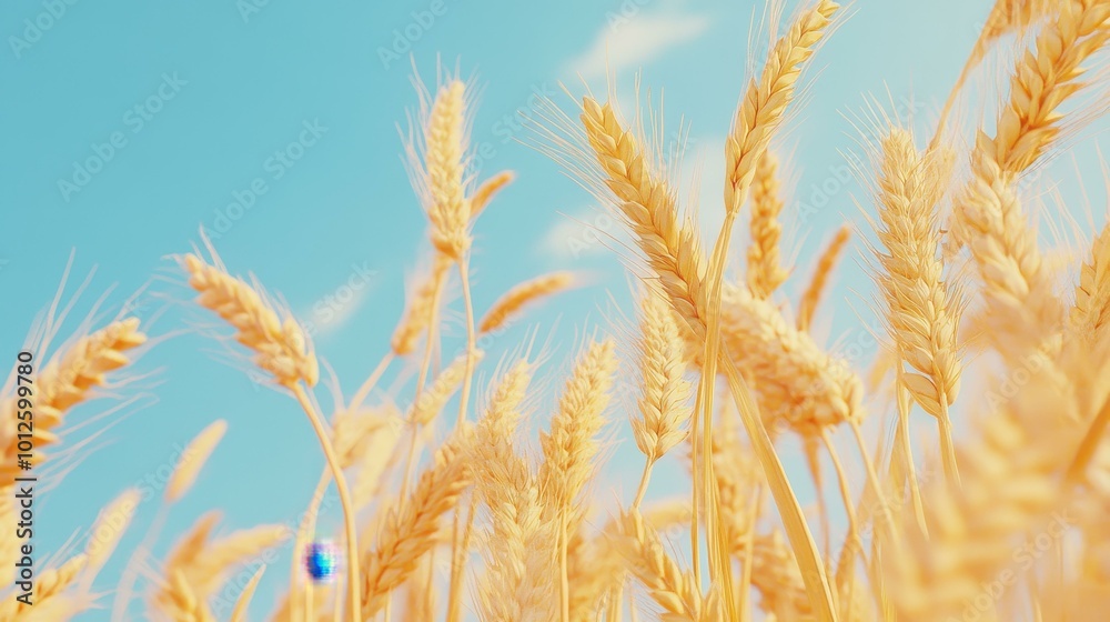 A vibrant closeup of wheat stalks under a clear sky, capturing serene beauty and inviting detail in natures art. A vibrant closeup of wheat stalks under a clear sky, capturing serene beauty and inviting detail in natures art.