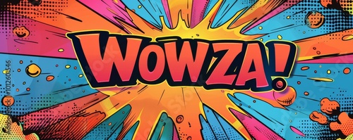 Playful pop art background featuring "WOWZA!" Bold graphics, Dynamic visuals, Colorful vector