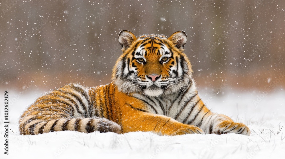 Obraz premium Siberian Tiger in Snowy Landscape Art Style