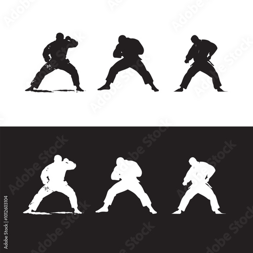 Male Martial Artist Silhouette in Jiu-Jitsu Fighting Stance