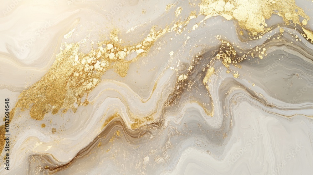 Fluid art with soft beige and gold tones, creating a serene and natural composition with a touch of luxury.