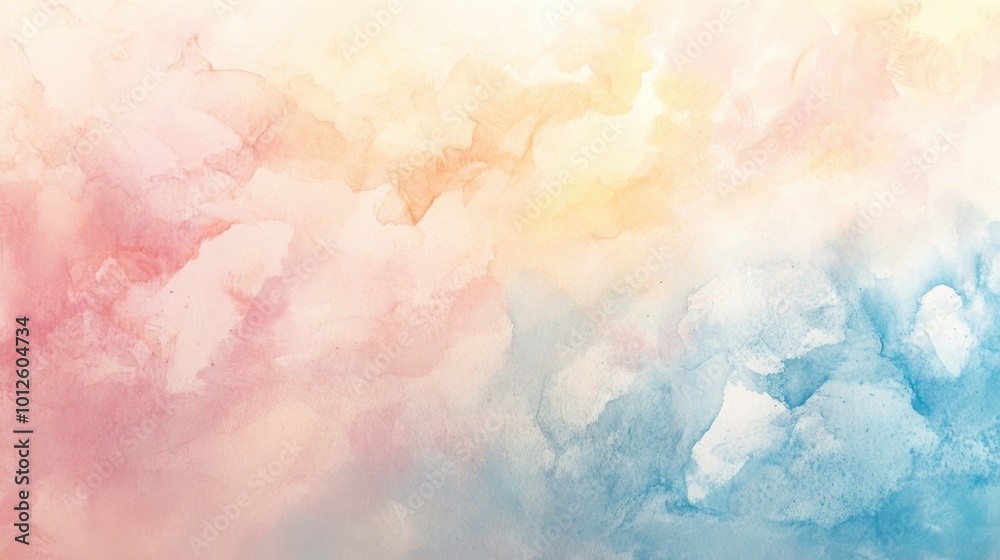 Fototapeta premium Light and colorful paint textures with a watercolor effect, featuring soft blends of pink, blue, and yellow for a serene look.