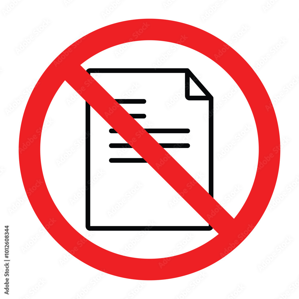 No document sign. Prohibition, forbidden, ban, stop symbol with document icon. Vector illustration. No document sign. Prohibition, forbidden, ban, stop symbol with document icon. Vector illustration.