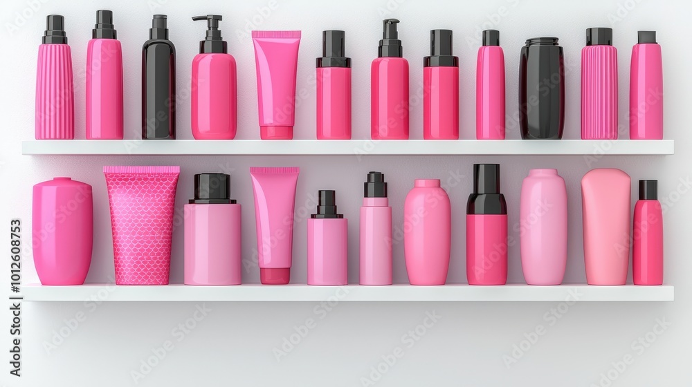Organized Collection of Pink Cosmetic Bottles Organized Collection of Pink Cosmetic Bottles