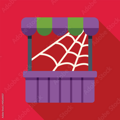 Spooky halloween market stall covered in spider web, with red and purple colors, perfect for seasonal projects