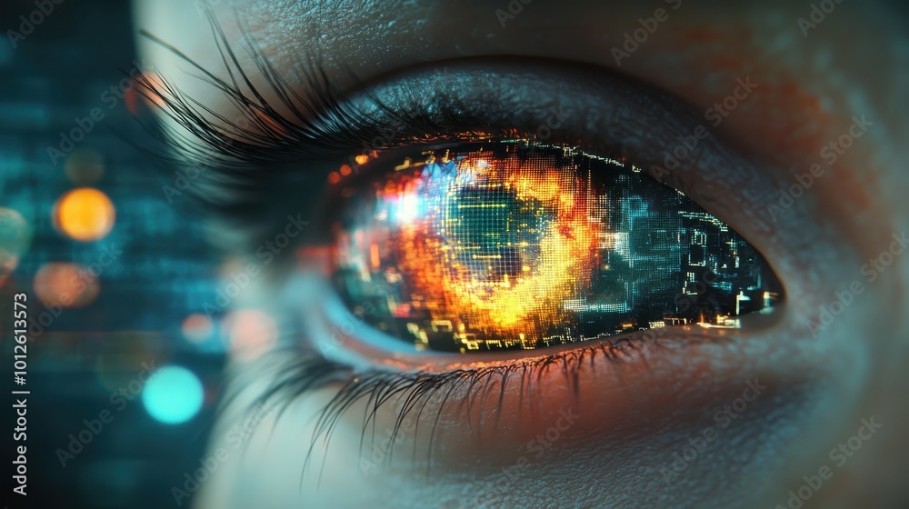 Generative AI image of Cybernetic Eye Close-up Generative AI image of Cybernetic Eye Close-up
