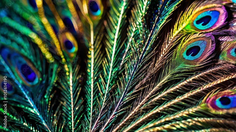 Fototapeta premium Ultra-close-up of a peacock feather barb