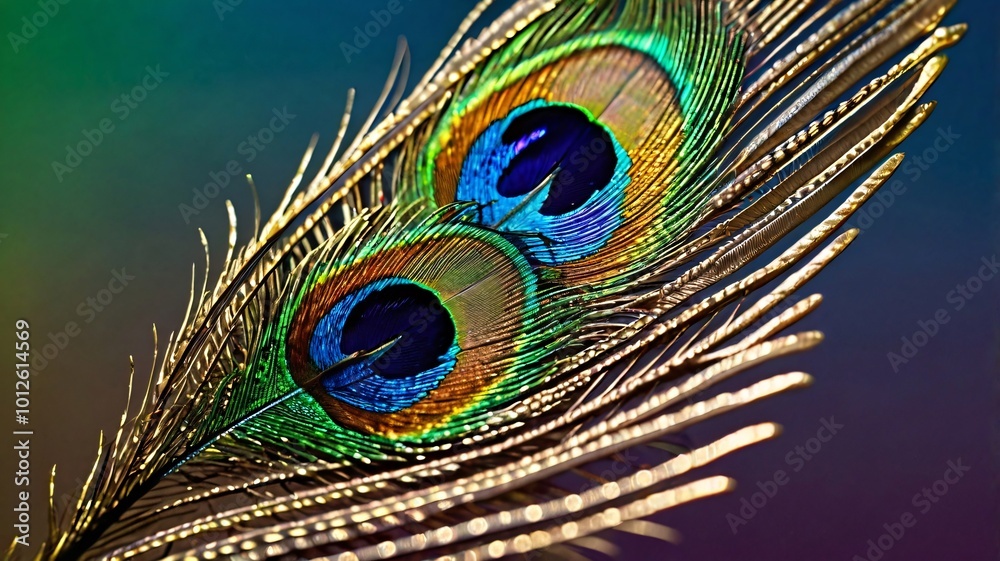 Obraz premium Ultra-close-up of a peacock feather barb