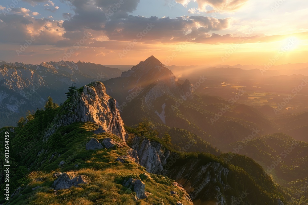 Fototapeta premium Beautiful view of mountain landscape at sunset
