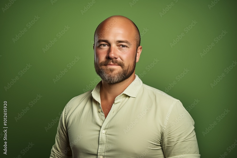 Portrait of a bearded man in a green shirt on a green background. Portrait of a bearded man in a green shirt on a green background.