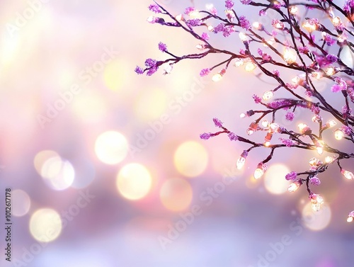 A cute pink sparkle background with small flowers and bokeh. 