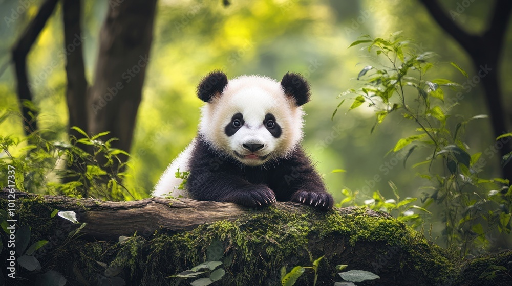 Fototapeta premium Cute Panda Cub in a Lush Forest