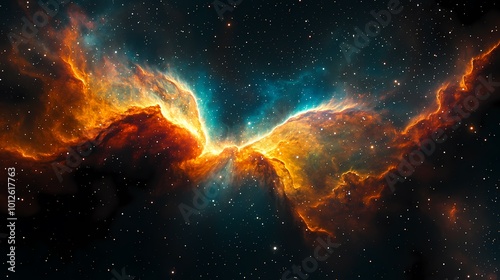 colorful butterfly-shaped nebula in the deep black of space background with generative