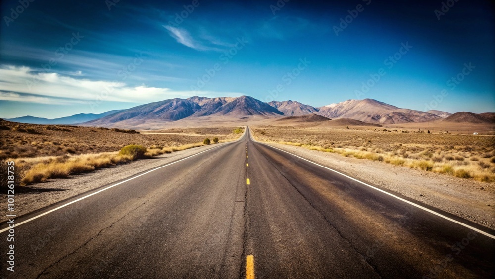 Empty Road Leading to Distant Mountains Under Clear Sky Empty Road Leading to Distant Mountains Under Clear Sky