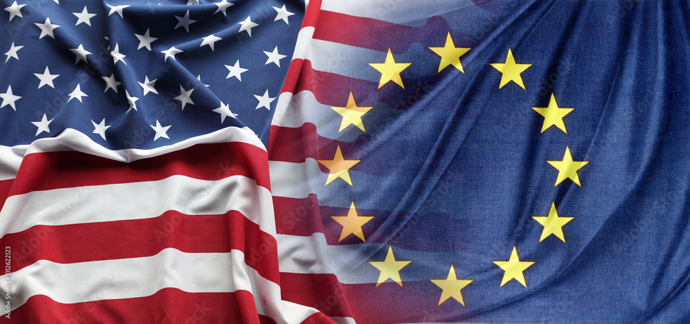 American and European Union flags together American and European Union flags together
