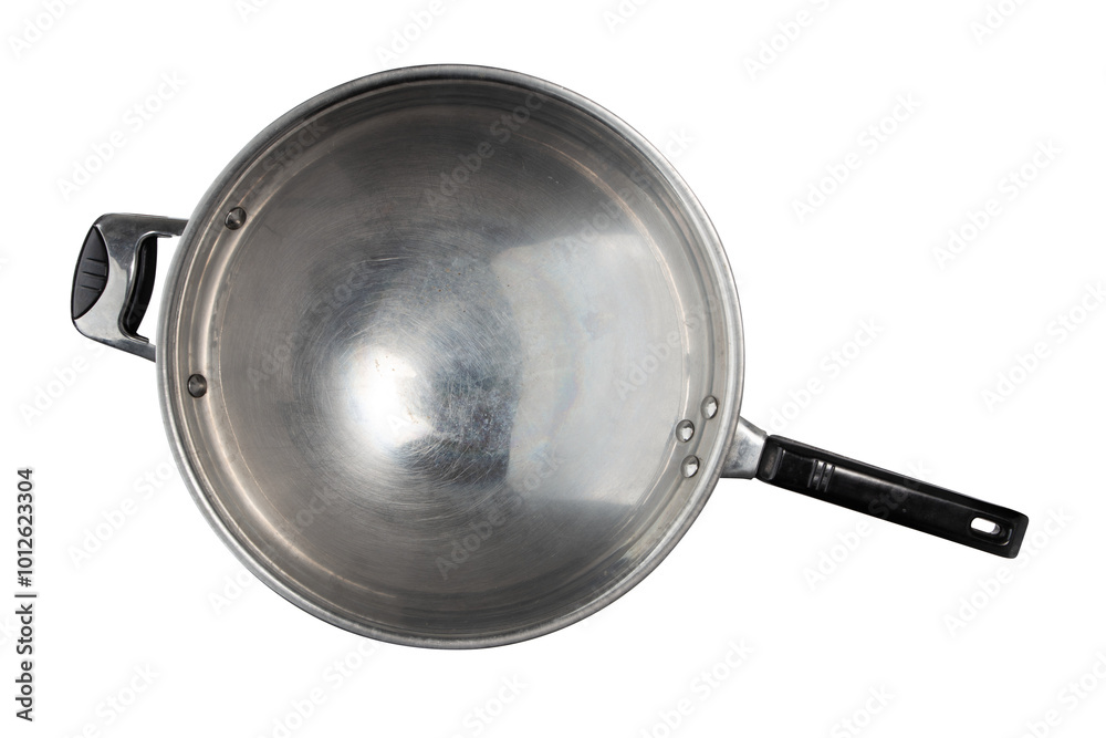 Top view of empty iron wok isolated on white. Chinese cookware Top view of empty iron wok isolated on white. Chinese cookware