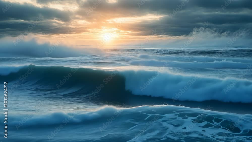 Sunset over a stormy sea with dramatic waves Sunset over a stormy sea with dramatic waves