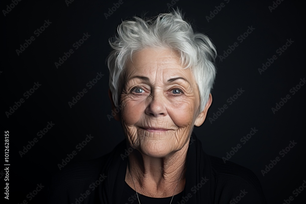Portrait of a smiling senior woman. Isolated on black background. Portrait of a smiling senior woman. Isolated on black background.